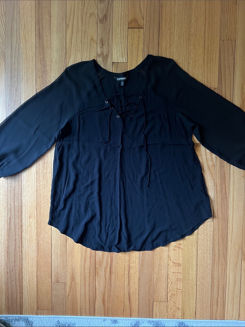 Express Black Lace-Up V-Neck Blouse